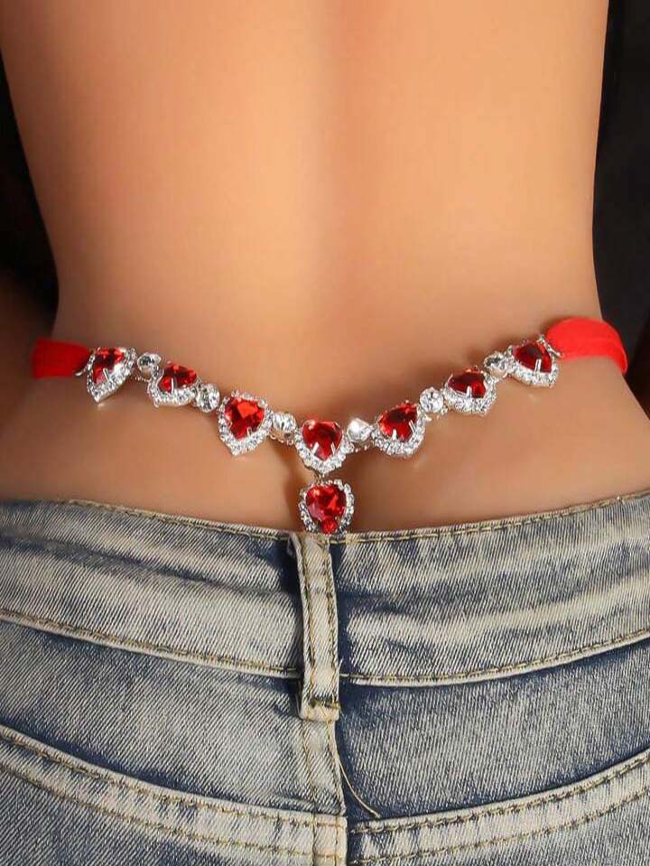 Red Bejeweled Heart Designer Thong
