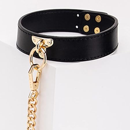 Leather Neck Collar Leash with Chain