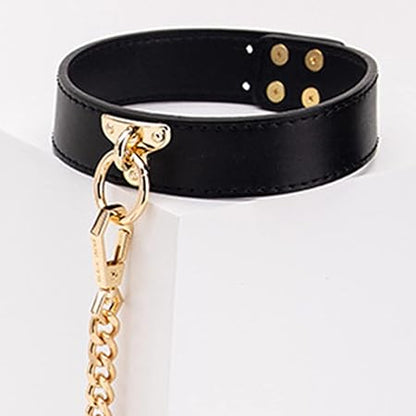 Leather Neck Collar Leash with Chain