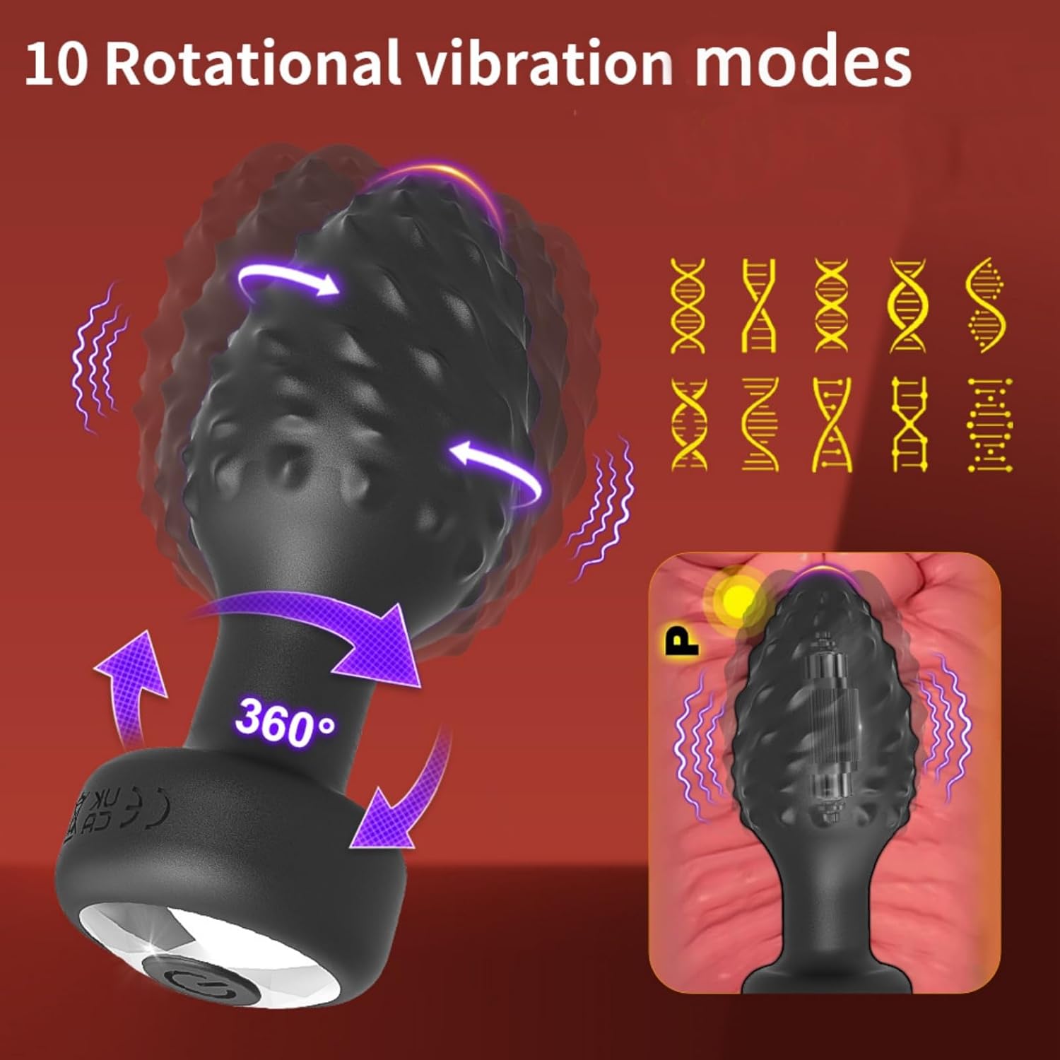 360° Rotating Remote Control Textured Vibrating Butt Plug