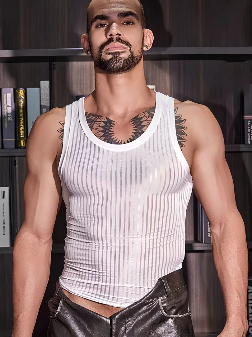 Men’s Sexy Striped Soft Tank Top - White