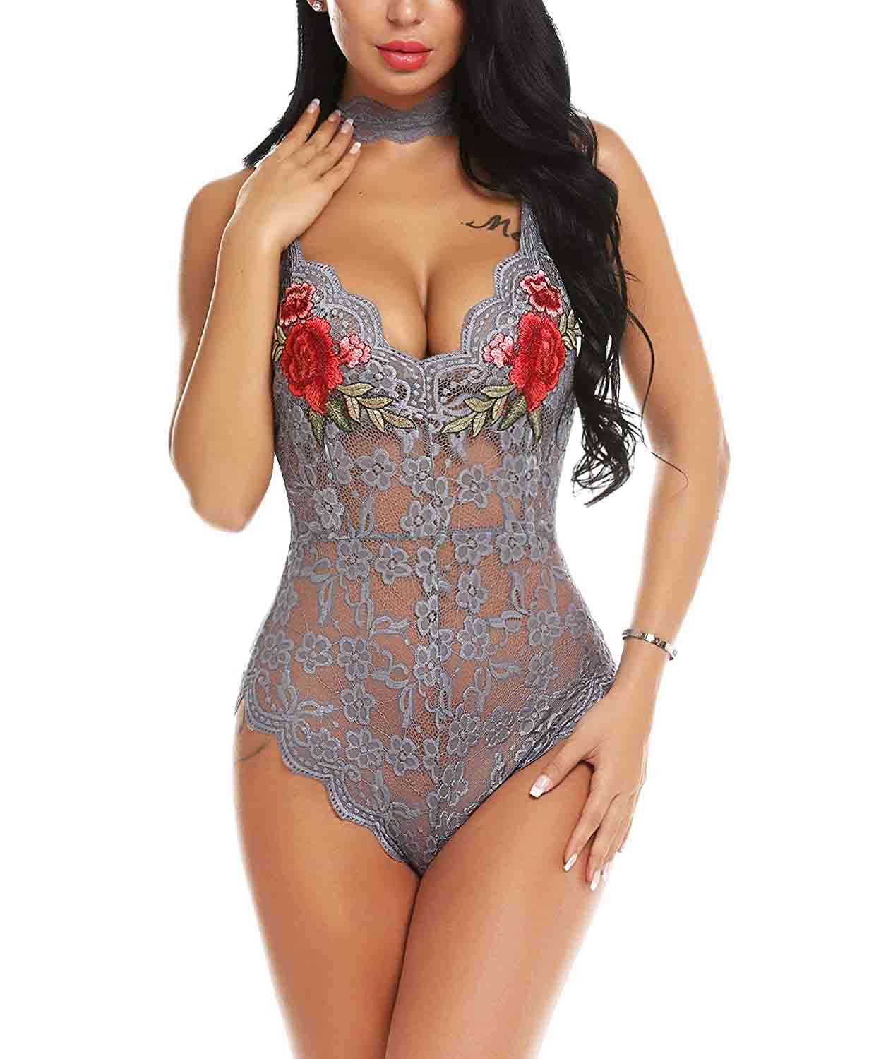 Embroidery Teddy Bodysuit - Deal product