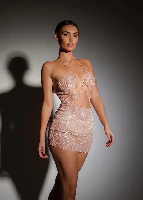 Sexy Shimmering Rhinestone One-Piece Mini Dress