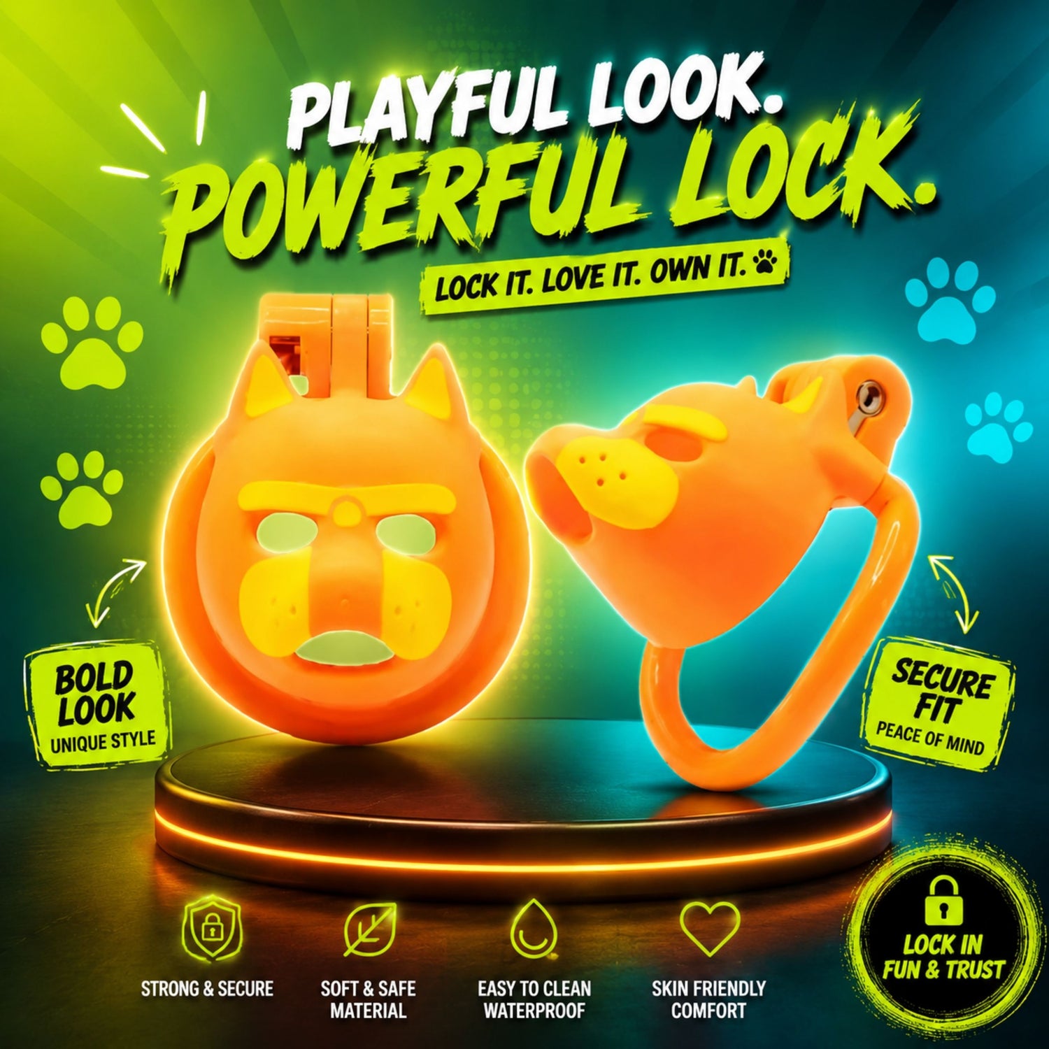 PVC Dog Head 3D Printed Male Chastity Cage