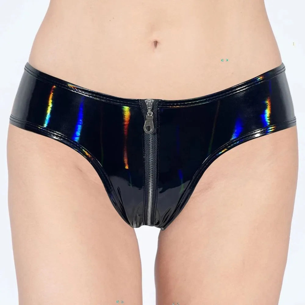 Premium Shinny Full Zip Latex Brief For Women