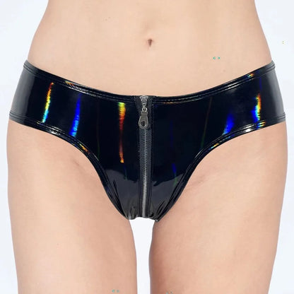 Premium Shinny Full Zip Latex Brief For Women
