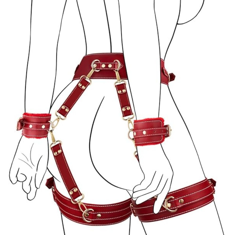 Luxury Leather Body Harness Restraint with Eye mask