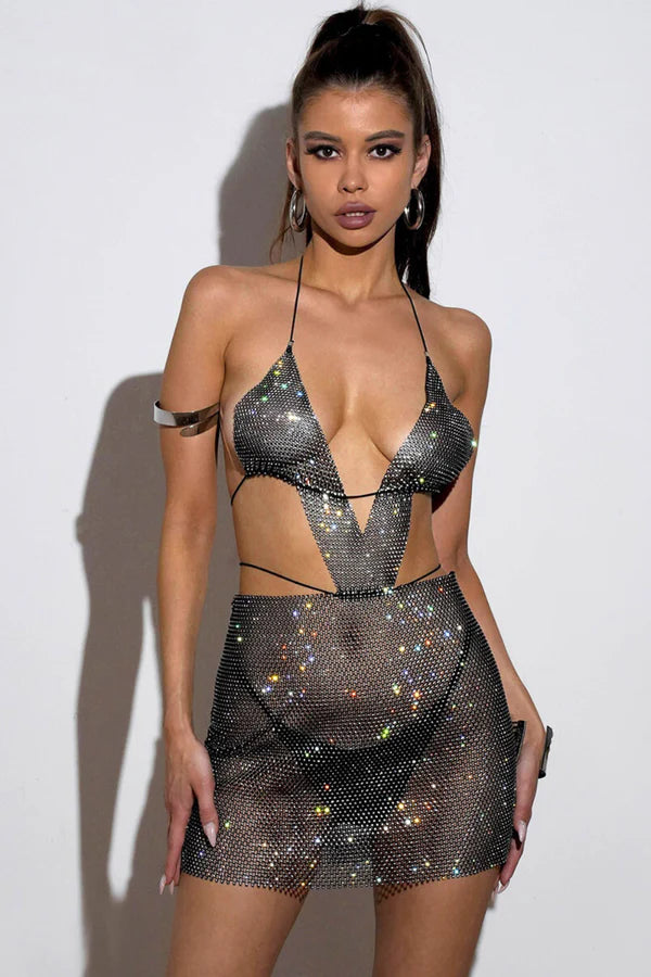Sexy Rhinestone One-Piece Dress