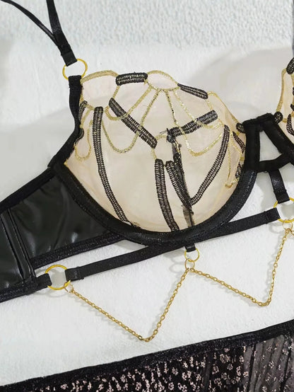 Strappy Sexy Lingerie Chain Garter Set