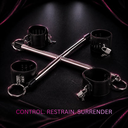 Stainless Steel Leather Wrist &amp; Ankle Restraint Spreader Bar Set