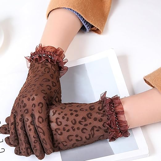 Leopard Net Gloves with Ruffle Trim