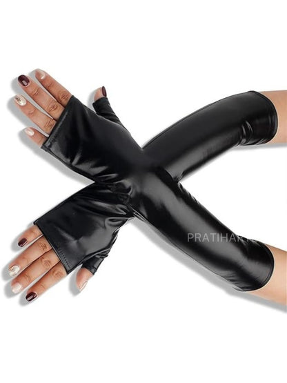 Finger and thumb Cut Faux Leather Gloves