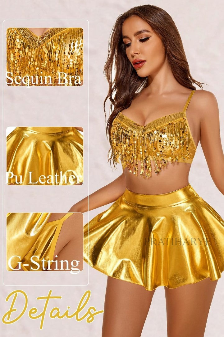 Sequin Fringe Golden Dress