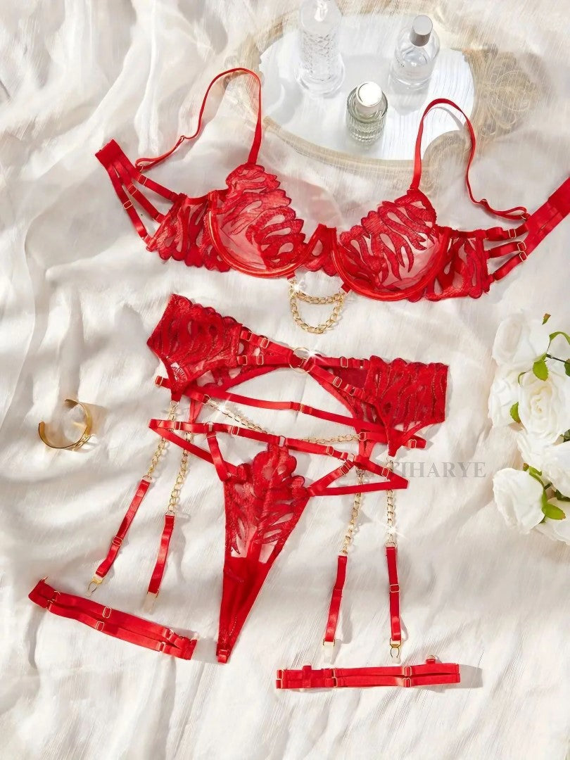 Red Luxe Lingerie Garter set