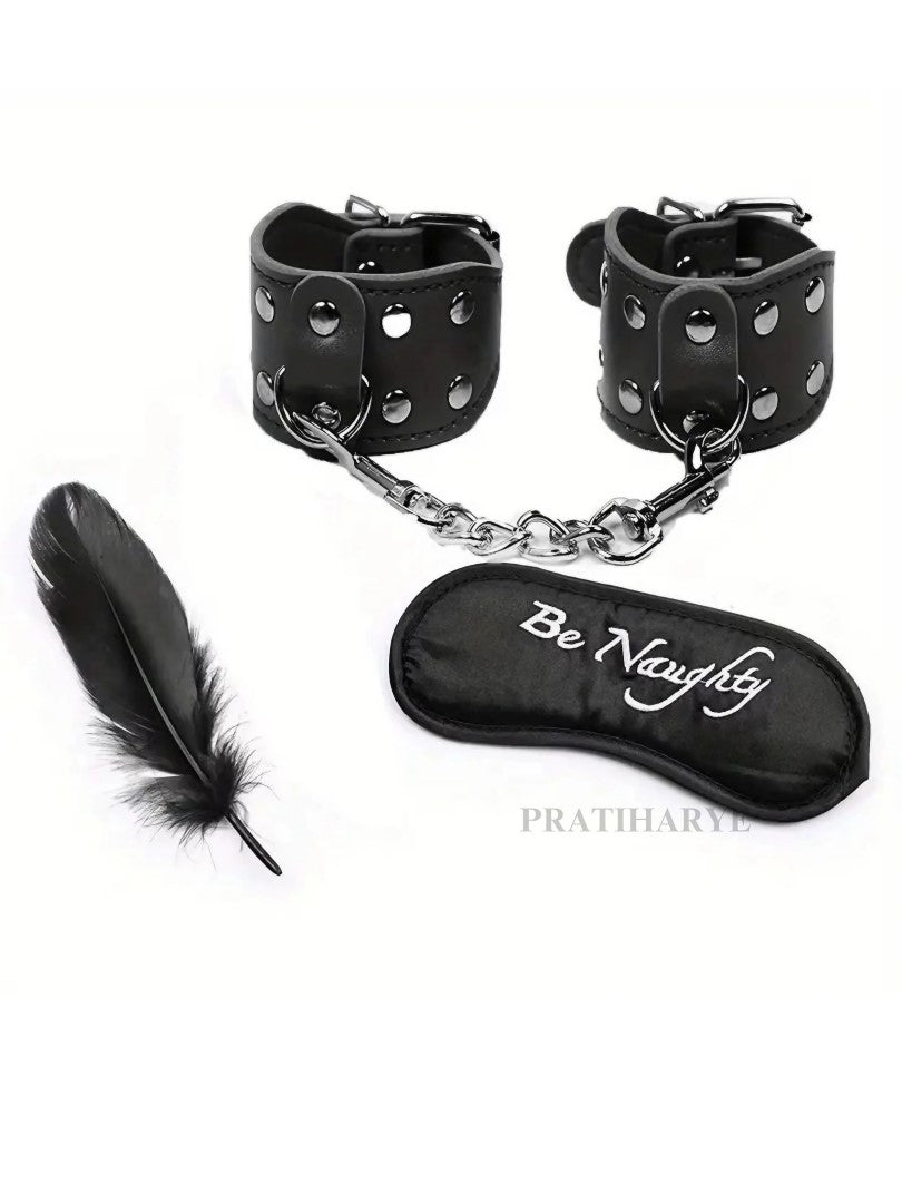 3Pc Kit Eye Mask Handcuff Feather