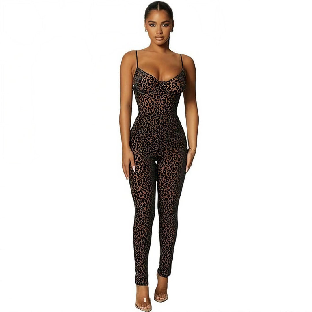 Leopard Print Spaghetti Strap Jumpsuit Image