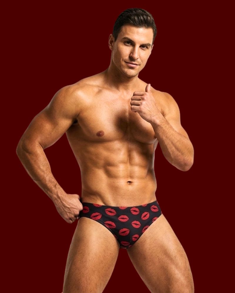 Men Red Lip Print Sexy Brief