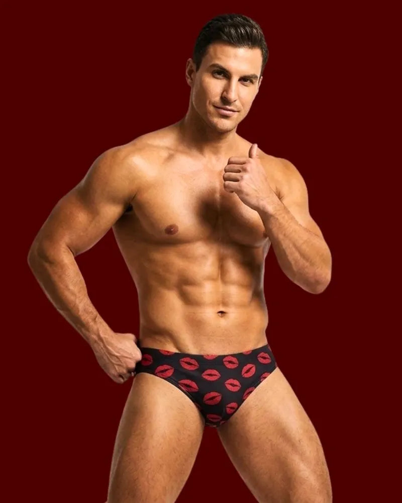 Men Red Lip Print Sexy Brief