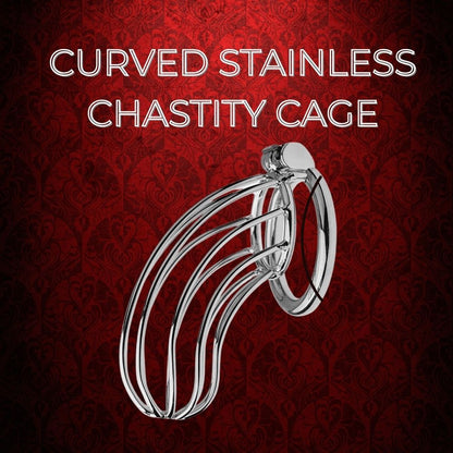 Curved Steel Men Chastity Cage with Curved Ring