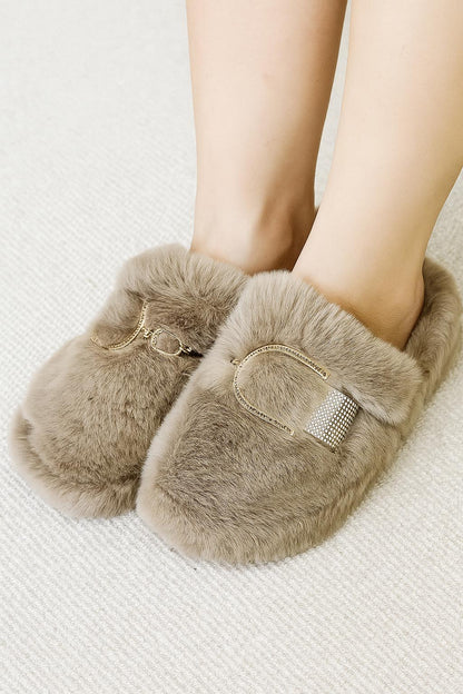 Luxe Furry Buckle Bridal Slippers