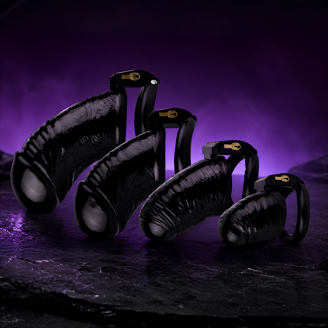Premium PVC Ribbed Male Chastity Cage
