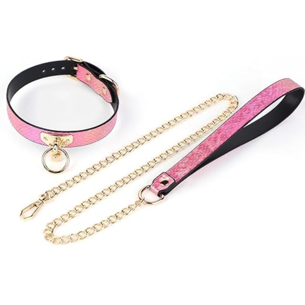 Pink Snake Skin Neck Collar Leash Set