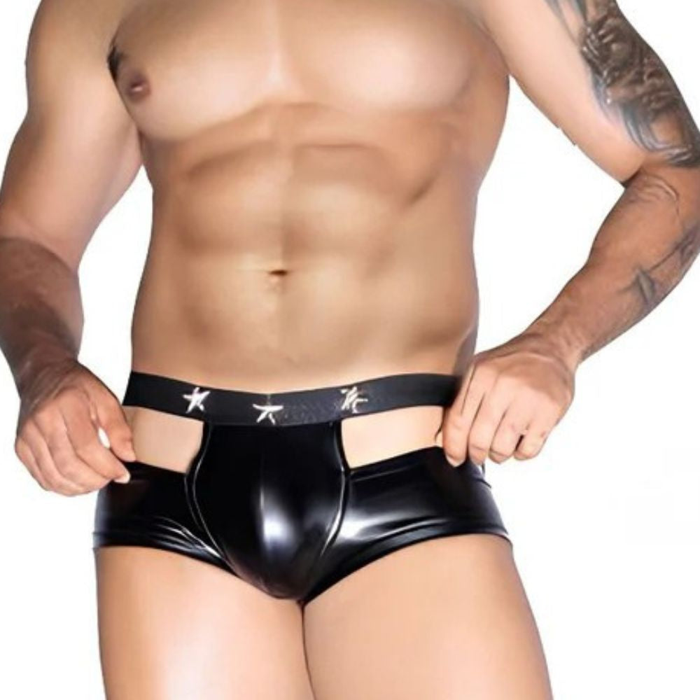 Men Faux Leather Wet Look Brief