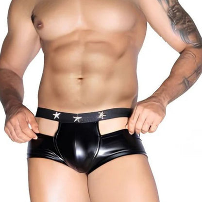 Men Faux Leather Wet Look Brief