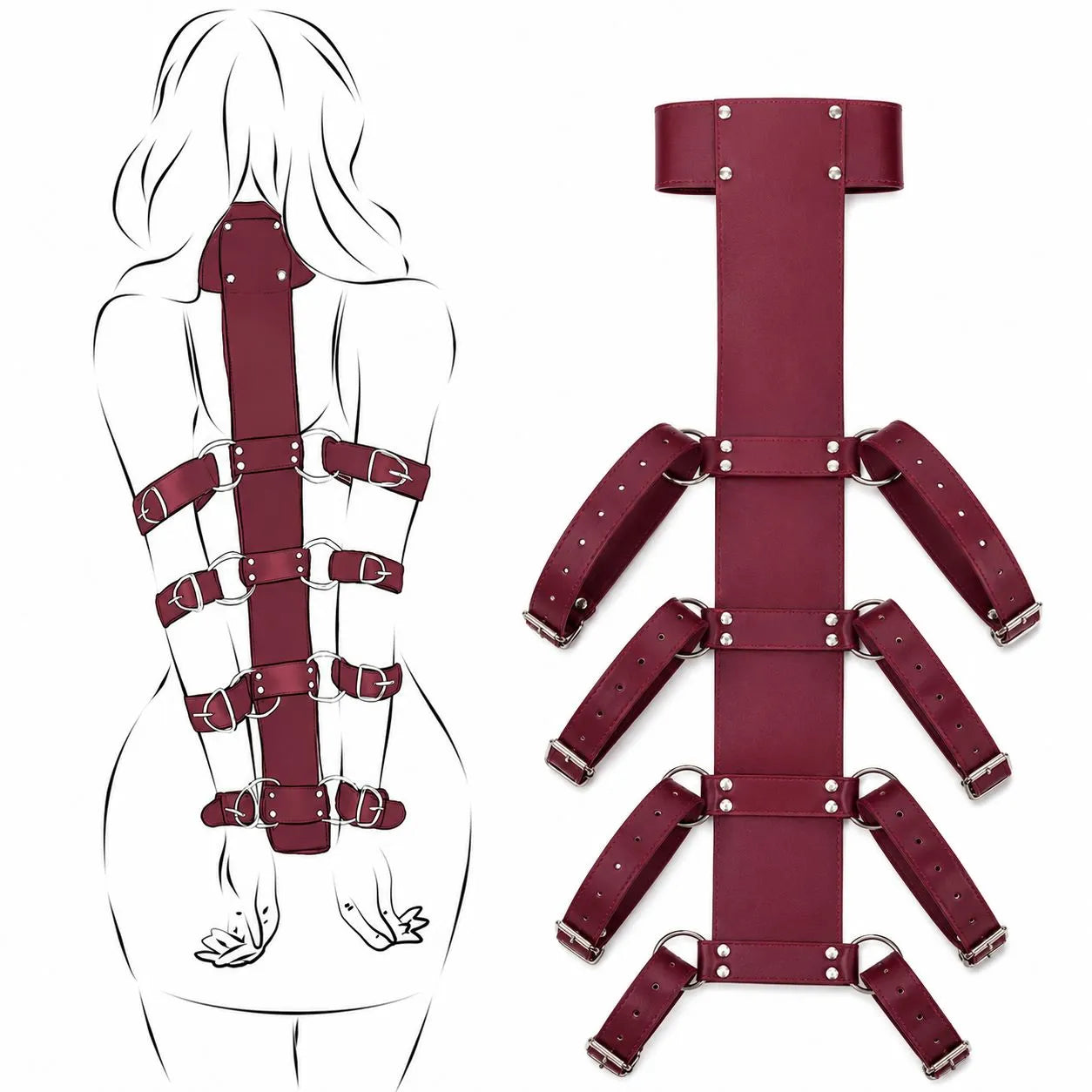 Faux Leather Back Bondage Spine Restraint Harness