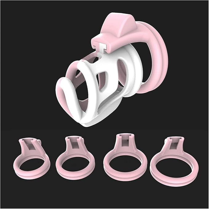 Male Chastity Cage Set with 4 Rings &amp; Lock