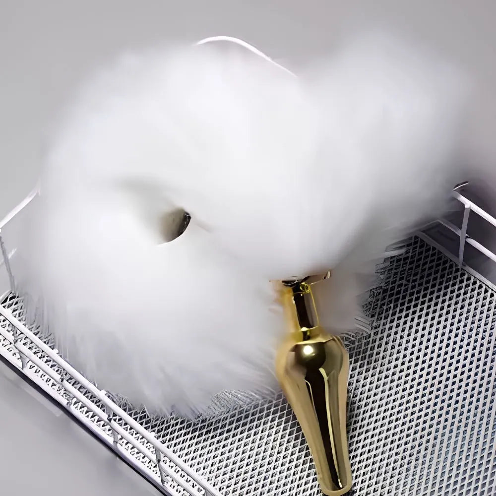 Premium Snow Fox Tail Steel Golden Butt Plug