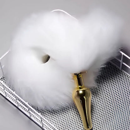 Premium Snow Fox Tail Steel Golden Butt Plug