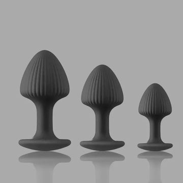 Silicone mushroom anal butt plugs, three sizes, dark matte finish