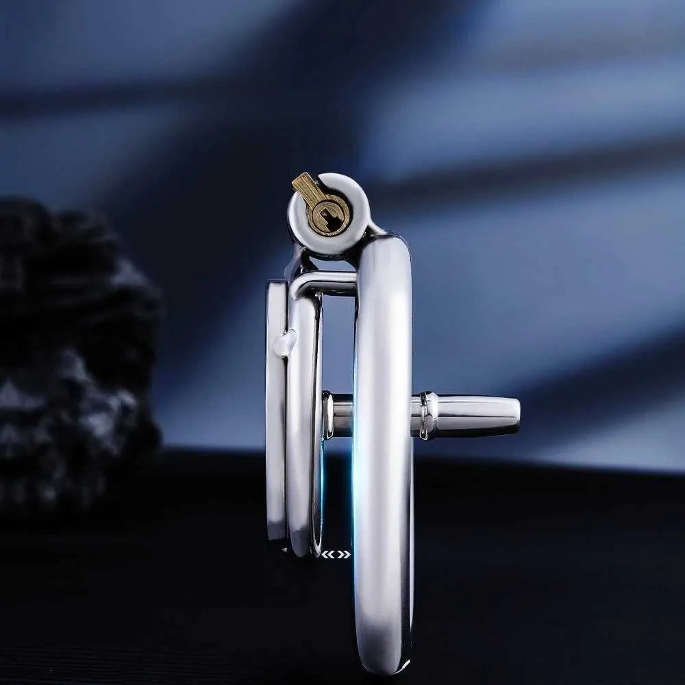 Stainless Steel Flat Chastity Cage with Urethral Pipe