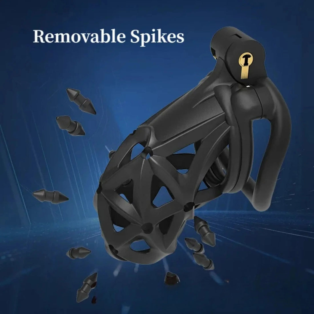 Plastic Silicone Spike Male Chastity Cage lock - Black