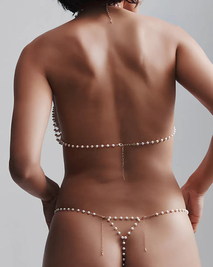 Small Pearl Beaded Triangle Bikini Top - Only Bra