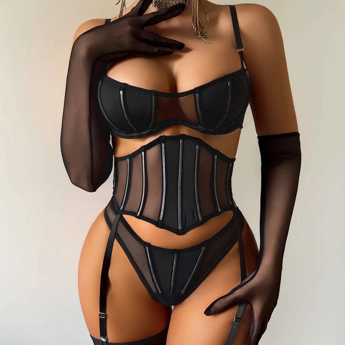 Premium Fishbone Sexy Lingerie Garter Set