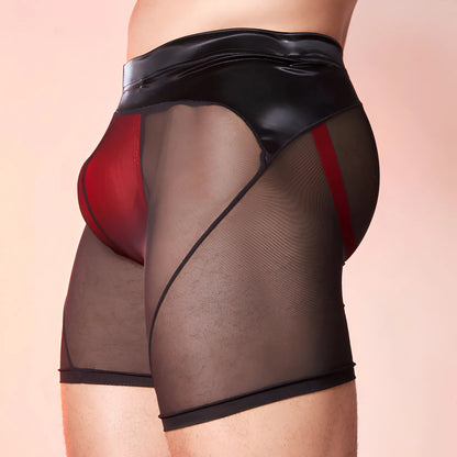 Men’s Sexy Sheer Mesh Boxer Briefs with Red Pouch
