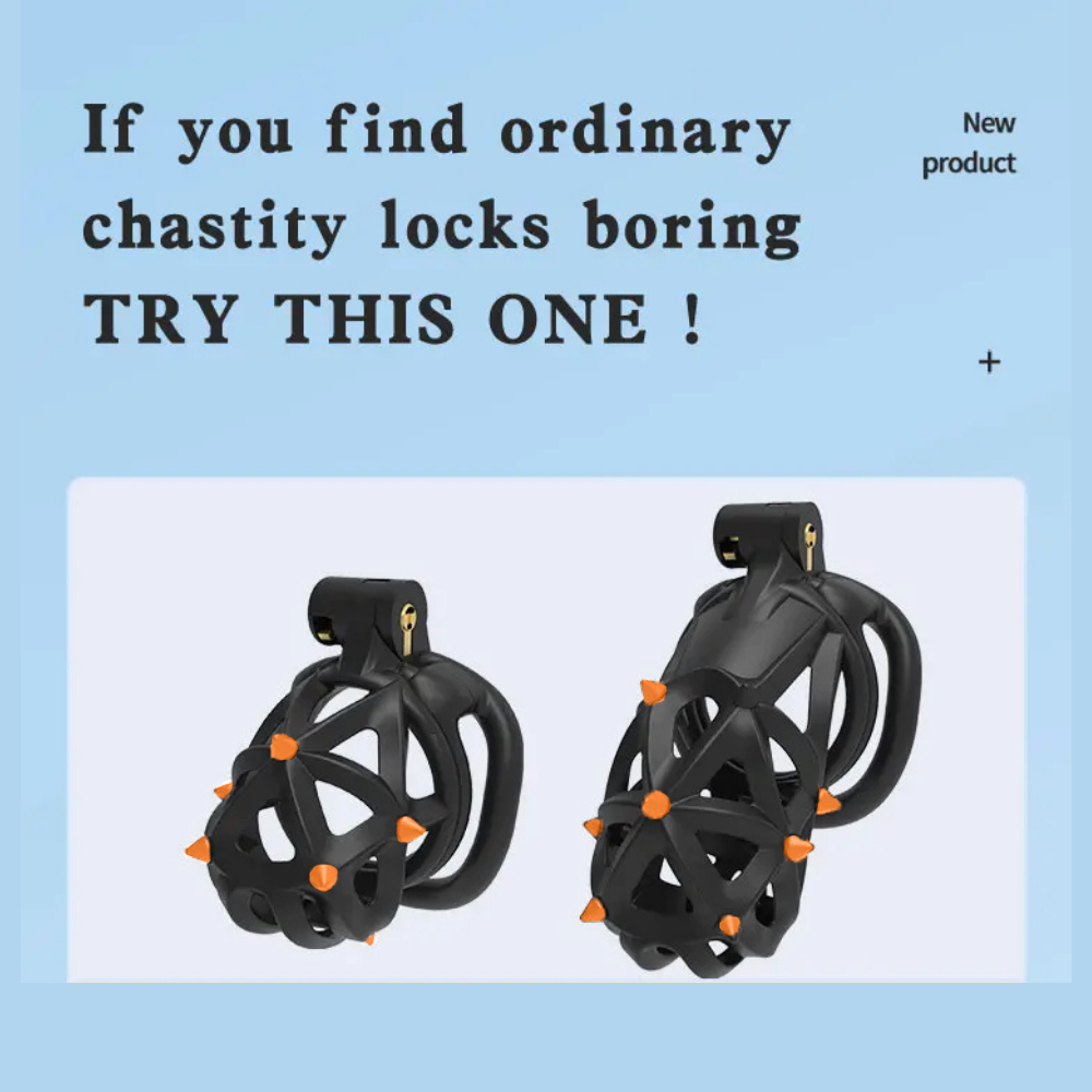 Plastic Silicone Spike Male Chasity Cage lock