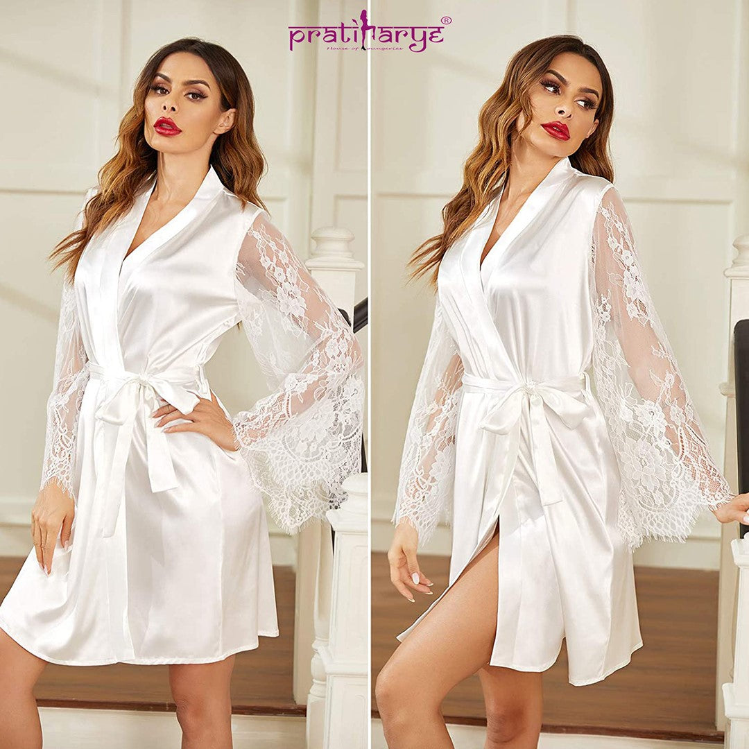 Pratiharye 3/4 Sleeve Satin Robe