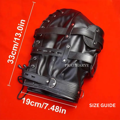 PU Leather Head Hood Blindfold Bondage with Dildo - Pink