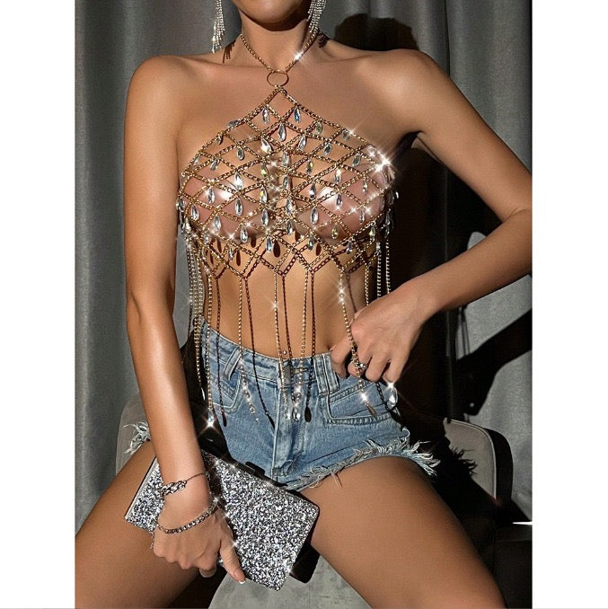 Sexy Fringe Crystal Gemstone Top