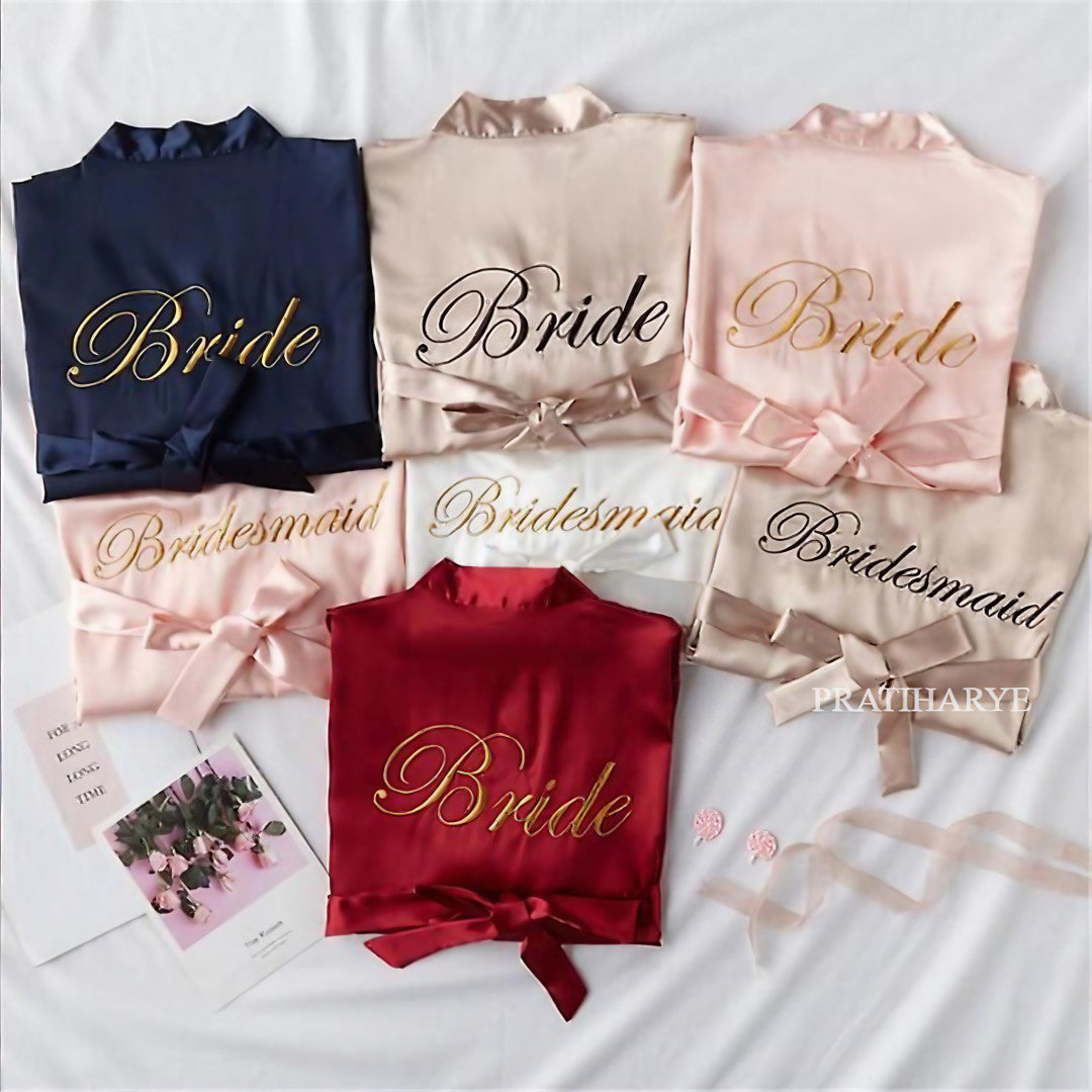 Embroidery Bride &amp; Bridesmaids Silk Satin Robe