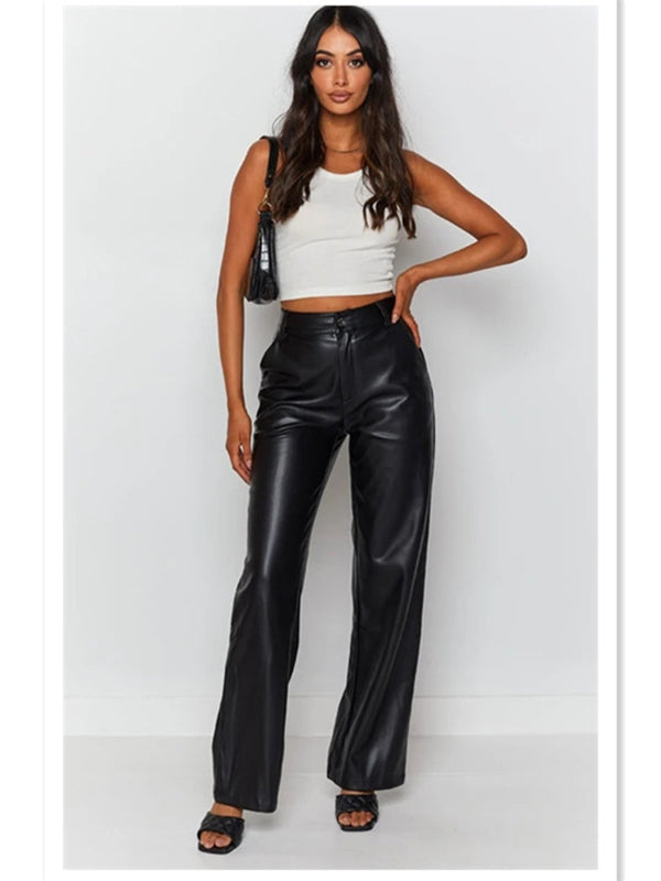 High-Waist Wide Leg Faux Leather Pant