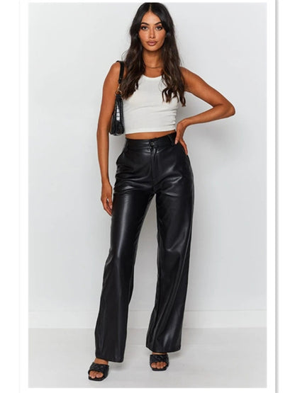 High-Waist Wide Leg Faux Leather Pant