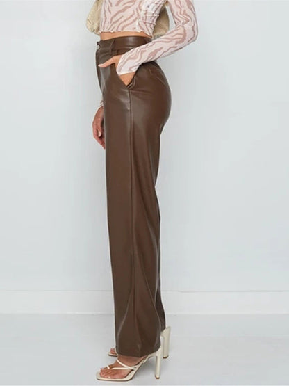 High-Waist Wide Leg Faux Leather Pant