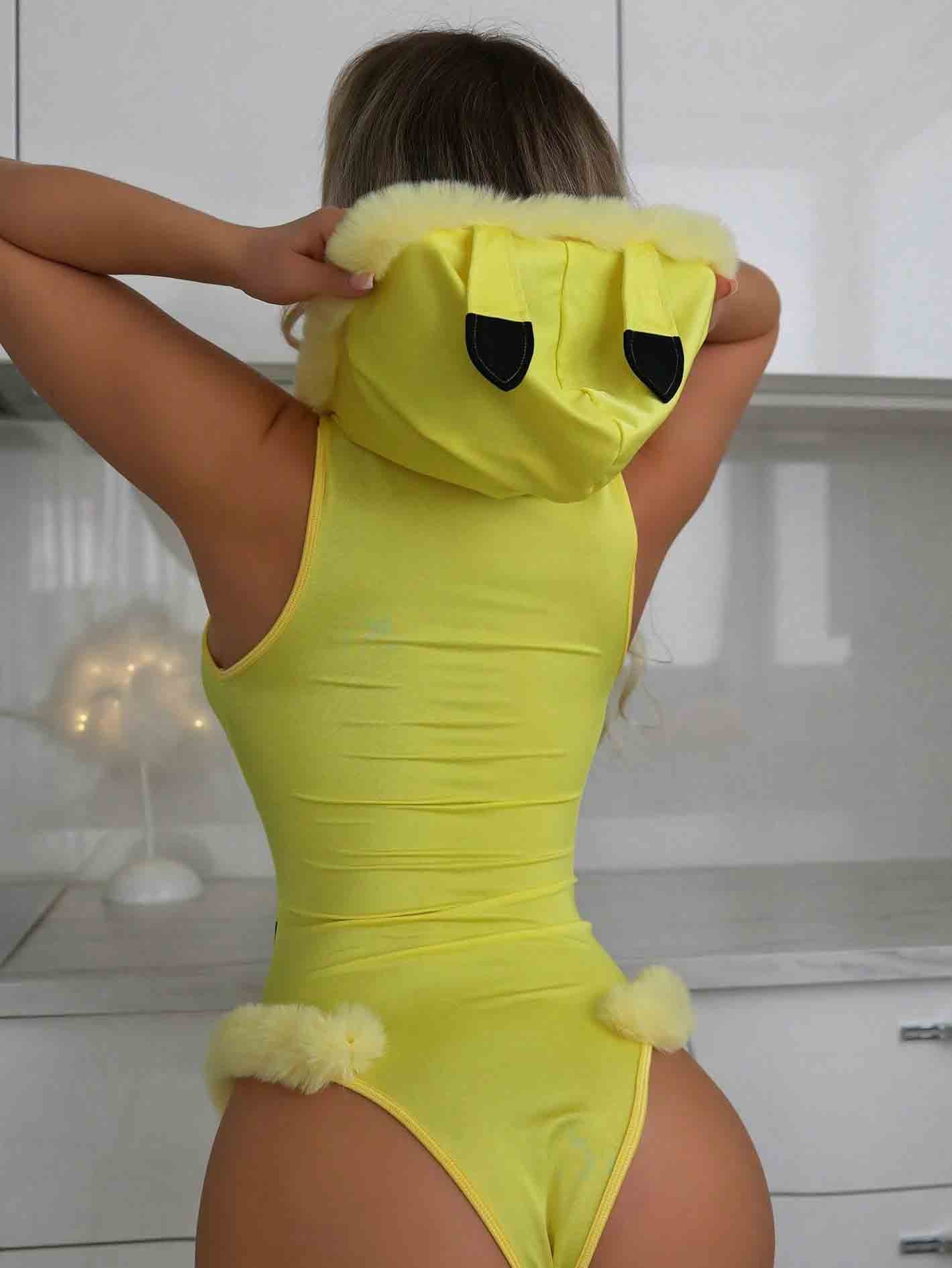 Sexy Furry Pikachu Costume with Hood PRATIHARYE Sexy Furry Pikachu Costume with Hood PRATIHARYE
