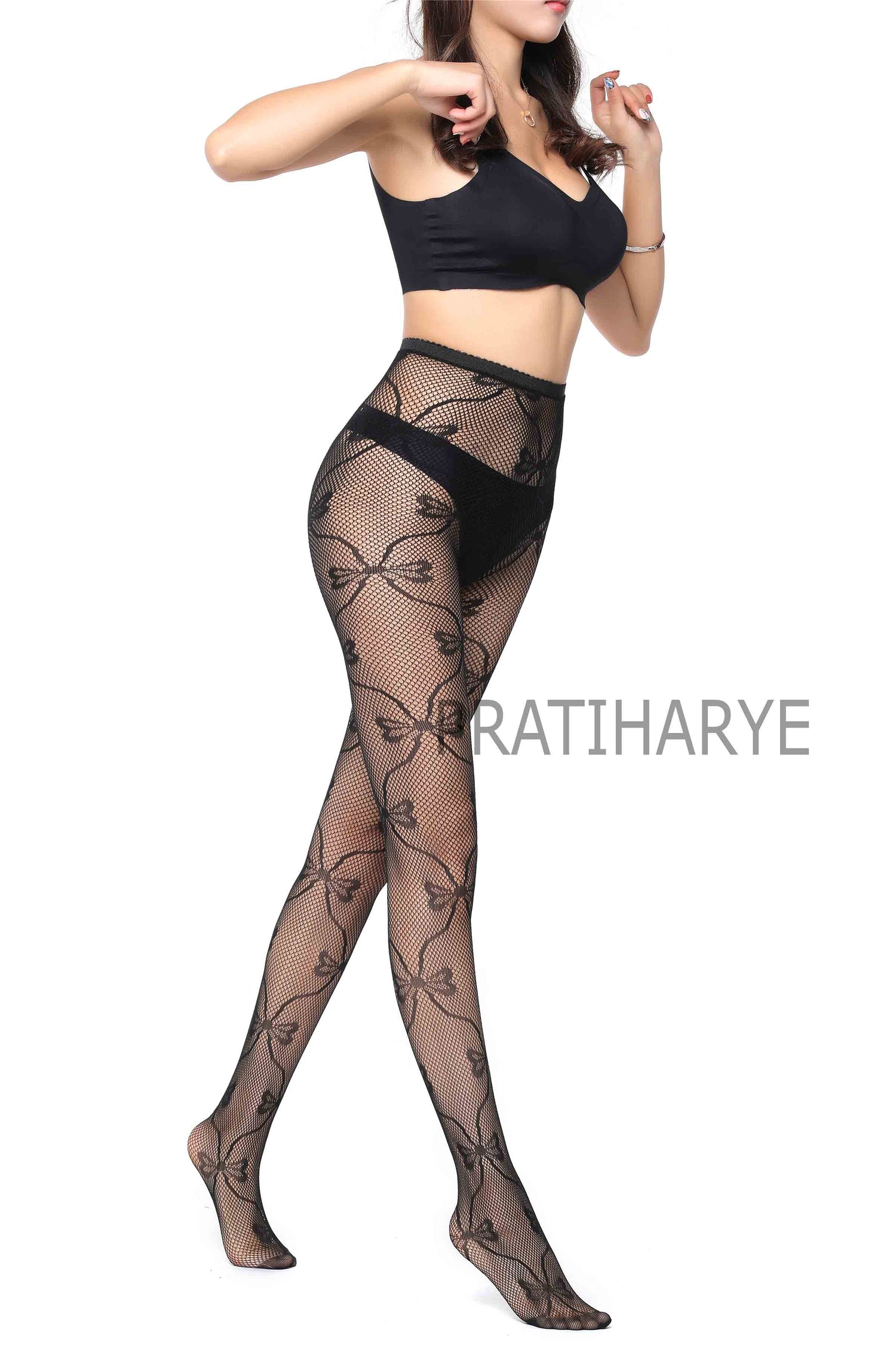 Lace Pattern High Waist Fishnet Pantyhose Stocking - D5