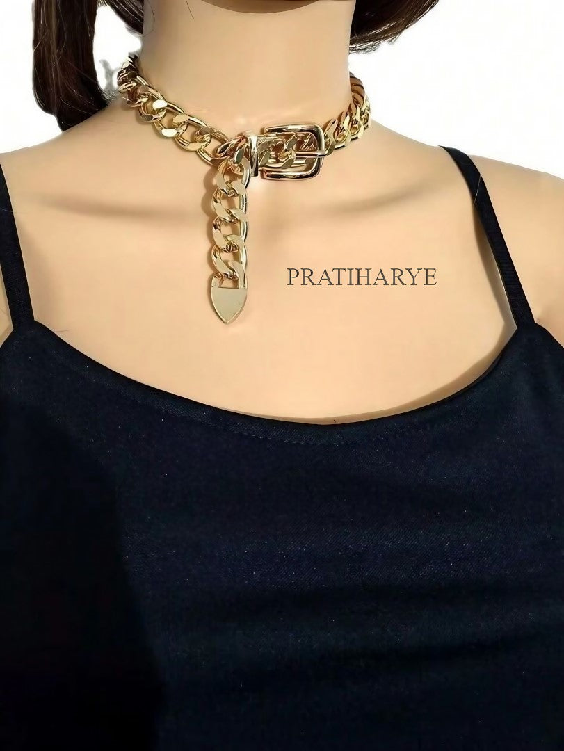 Alloy Neck Choker Chain With Belt Buckle