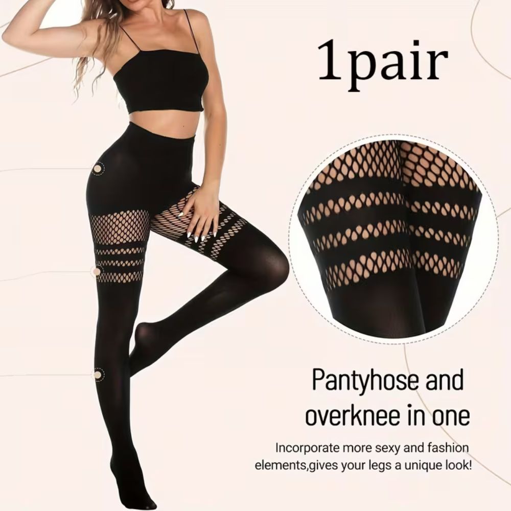 Sheer Fishnet Strips Pantyhose Stocking